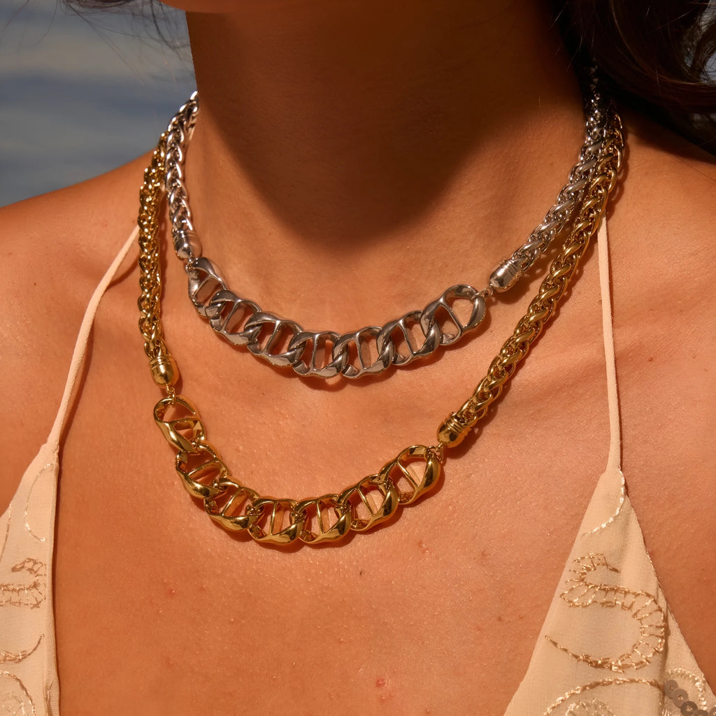 Stainless steel geometric chain necklace with 18K gold electroplated finish