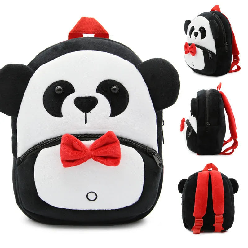 Small cloth animal backpack for kindergarten children, 26.5x24x10.5cm, with zipper pocket, available in multiple colours