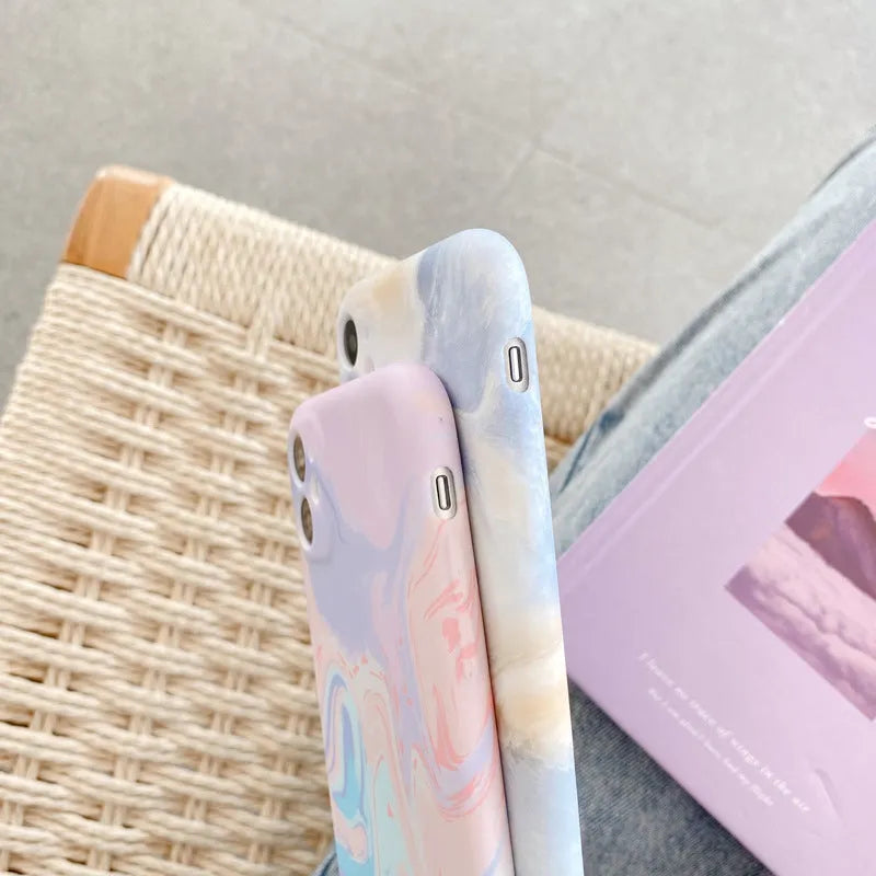 Watercolor ink painting TPU phone case for iPhone, simple back cover, BluePink colour
