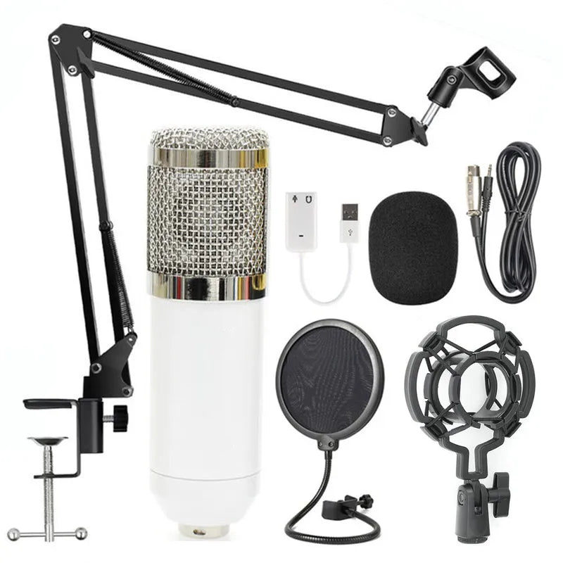BM-800 condenser microphone with stand in one of nine colour options including black, blue, gold, pink, red, silver and white