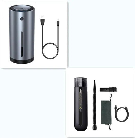Starry Sky Black wireless handheld car vacuum cleaner with blowing hose on a car seat