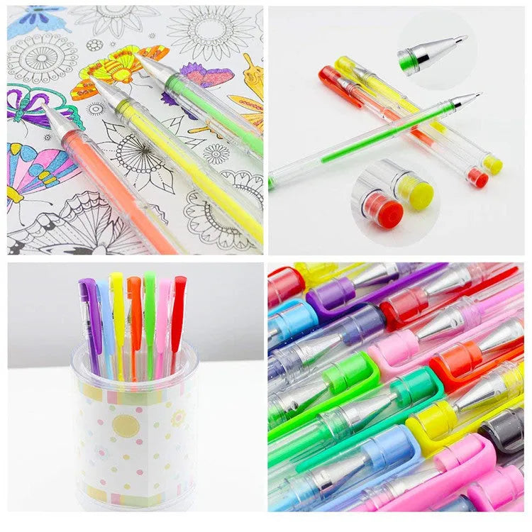 100 colour gel pen set with 0.5mm and 1.0mm tips in plastic barrels