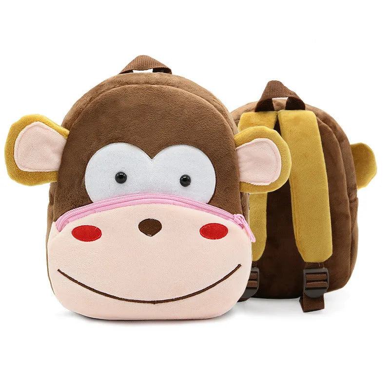 Small cloth animal backpack for kindergarten children, 26.5x24x10.5cm, with zipper pocket, available in multiple colours