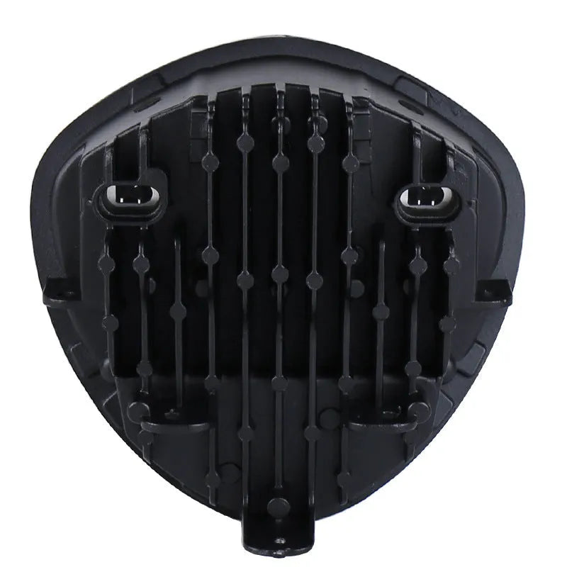Black motorcycle LED headlight with near and far light, aluminium alloy shell, size 21.4x21x16.5cm