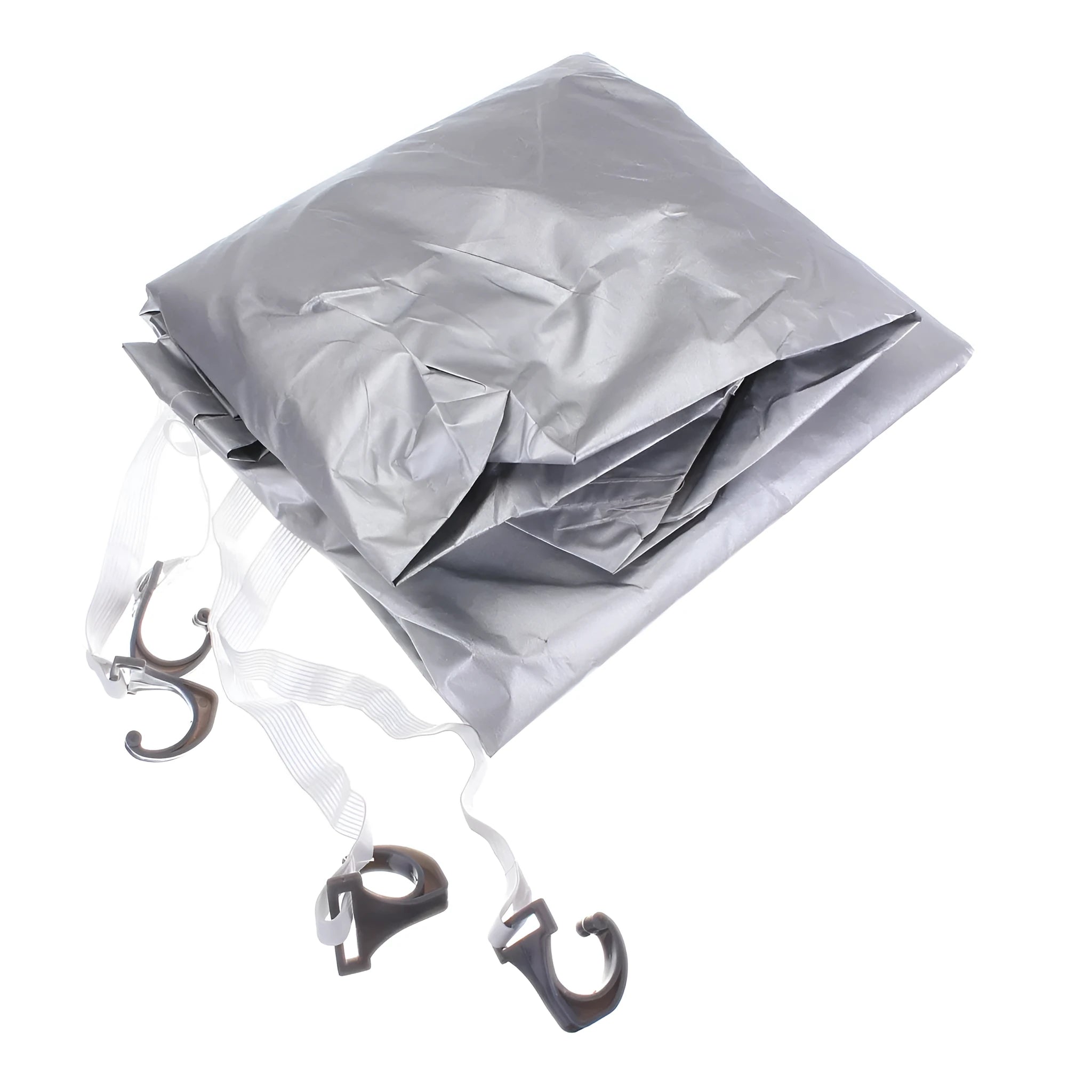 Car windshield frost cover in black/silver, 169x238cm, fitted over windscreen with edges tucked inside car doors