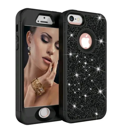 iPhoneX glitter powder cover with three-in-one all-inclusive design in black PC and silicone case