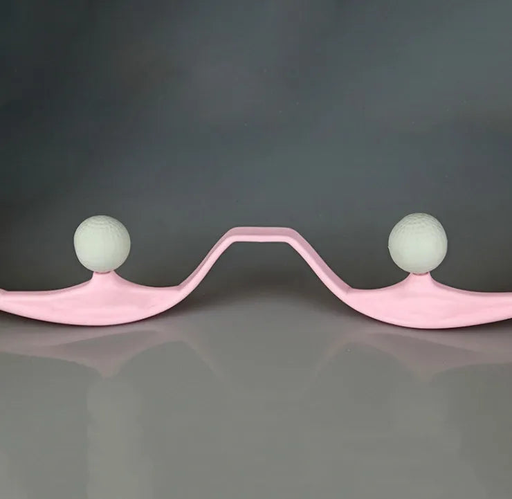 Plastic hand roller neck massager with 3D floating points in pink, blue, and green colour options.