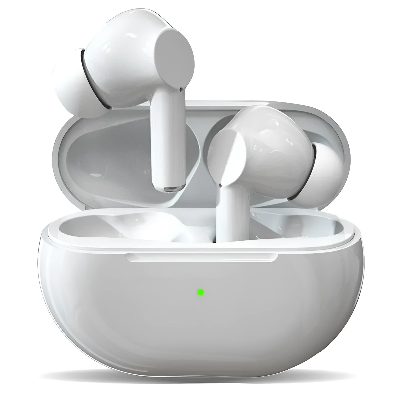 Black Pro4 Bluetooth wireless earbuds and charging case on a white background