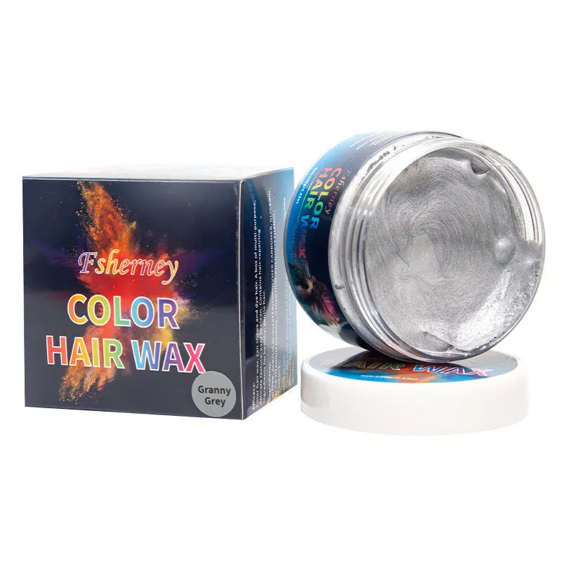 120g hair styling clay available in nine colours including white, blue, green, purple, and granny grey