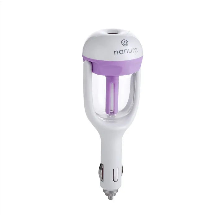 Portable car humidifier and air freshener diffuser with adjustable nozzle for vehicle use