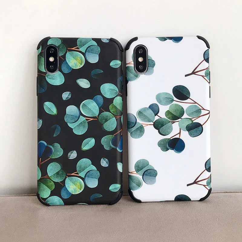 Black silicone iPhone case featuring a raised leaf pattern design.