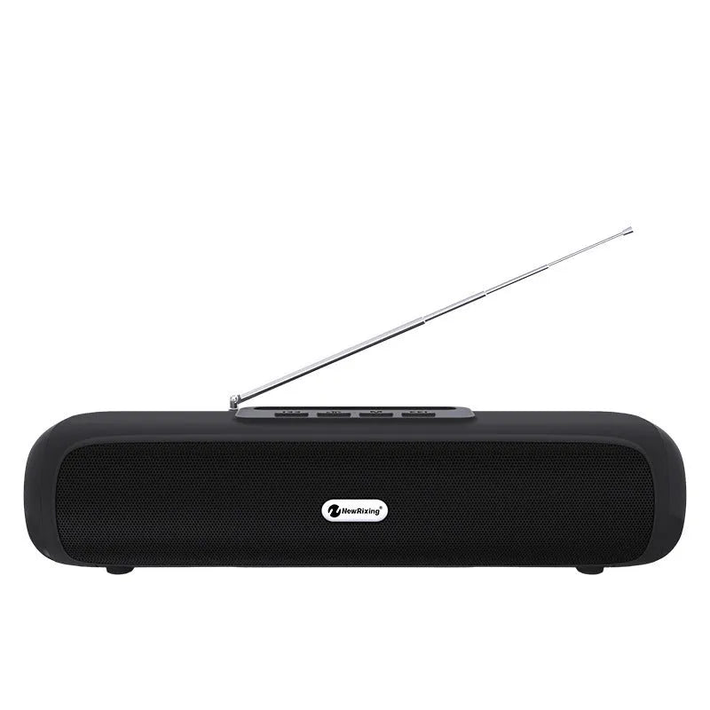 Desktop wireless long strip radio subwoofer in black, blue, red, or silver grey colours