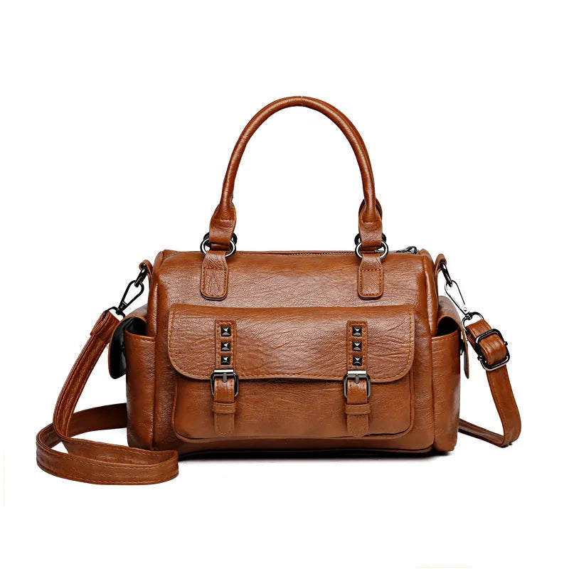 Large capacity vintage messenger bag in horizontal square suitcase shape with PU leather construction