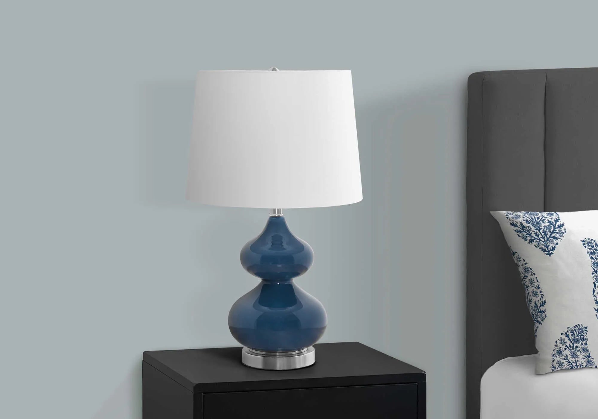 Blue crystal glass desk lamp with cloth lampshade for children's room, 64cm tall