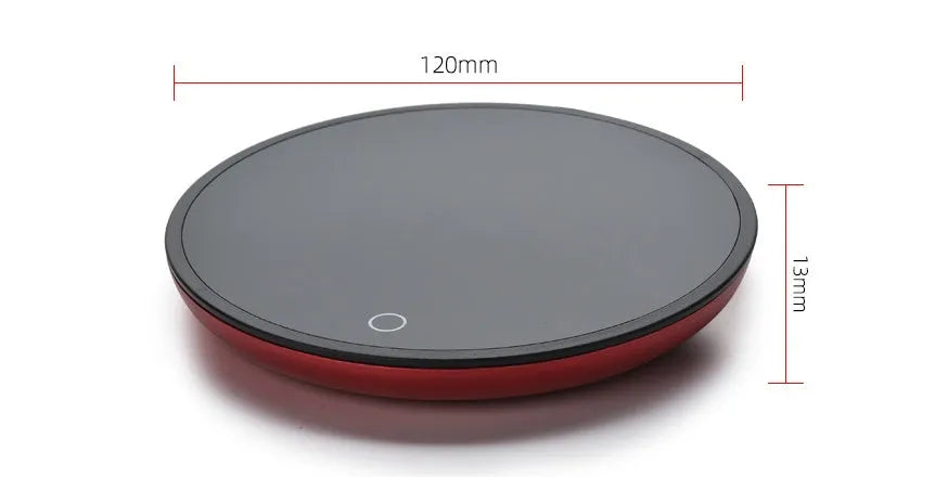 Black dual-temperature coffee mug warmer with low/high switch on a desk.