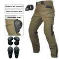 Motorcycle waterproof cycling trousers with protective gear set in black or green belt colours