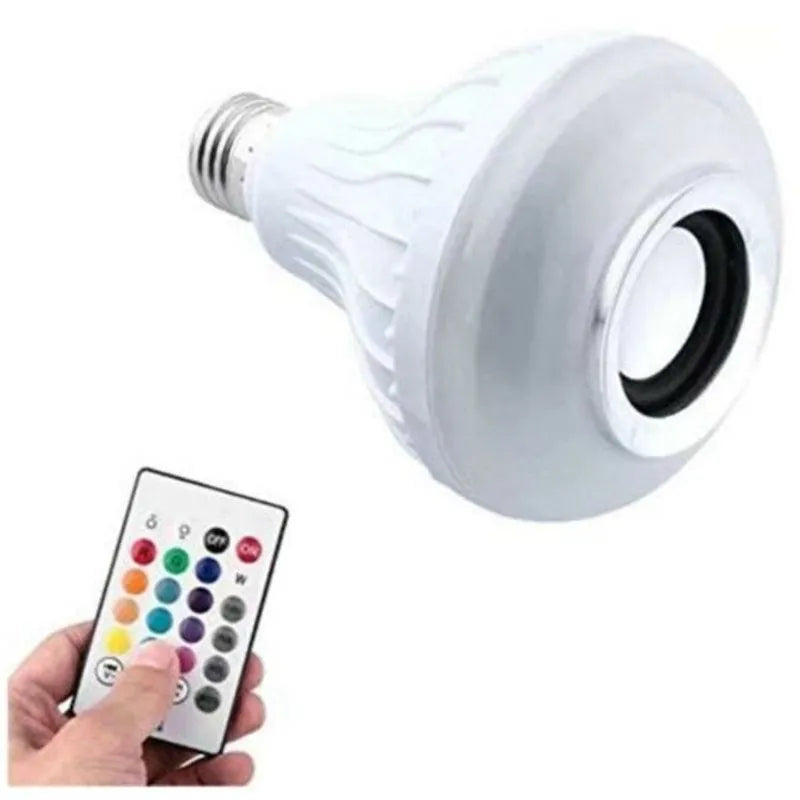 White E27 Bluetooth speaker light bulb with remote control for 16 colour options