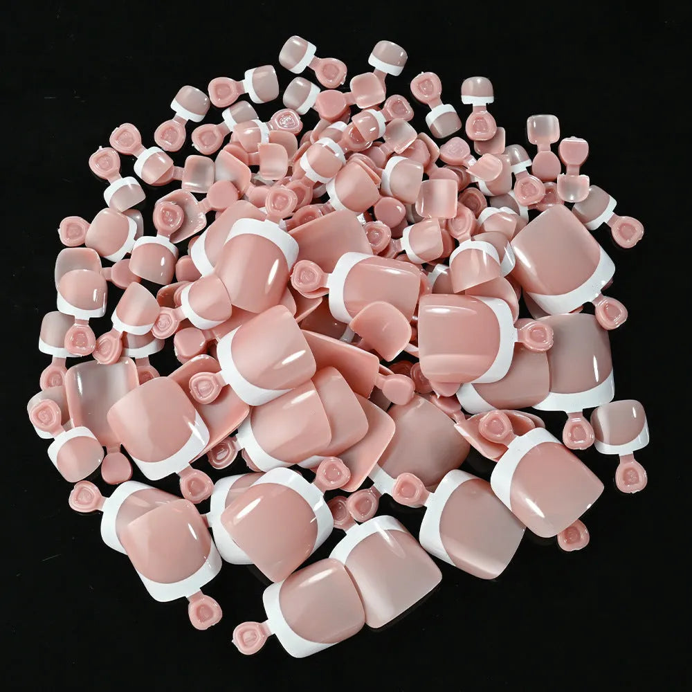 120 French white edge full square short nude nail pieces in a box, showing multiple shades.