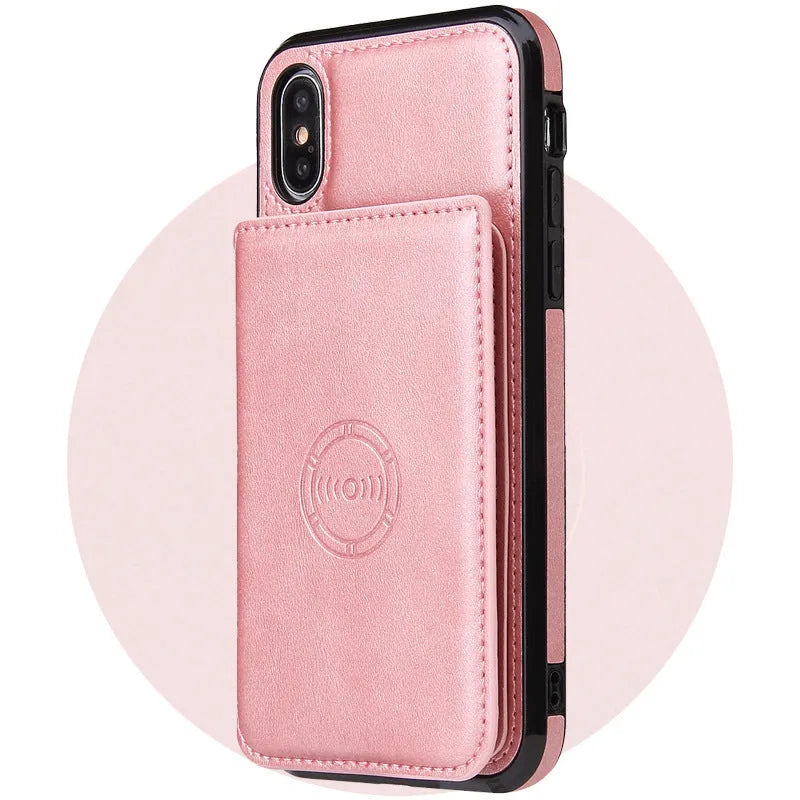 iPhone 11 imitation leather card wallet phone case in various colours showing integrated card slot