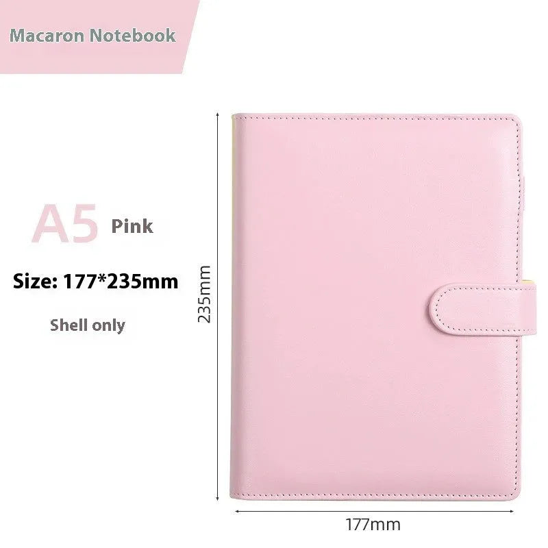 A5 PU leather zipper notebook shell in a solid colour, shown open and closed.