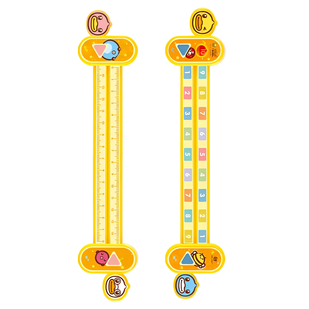 Yellow plastic children's digital resolution ruler measuring 24.5cm with cartoon educational design