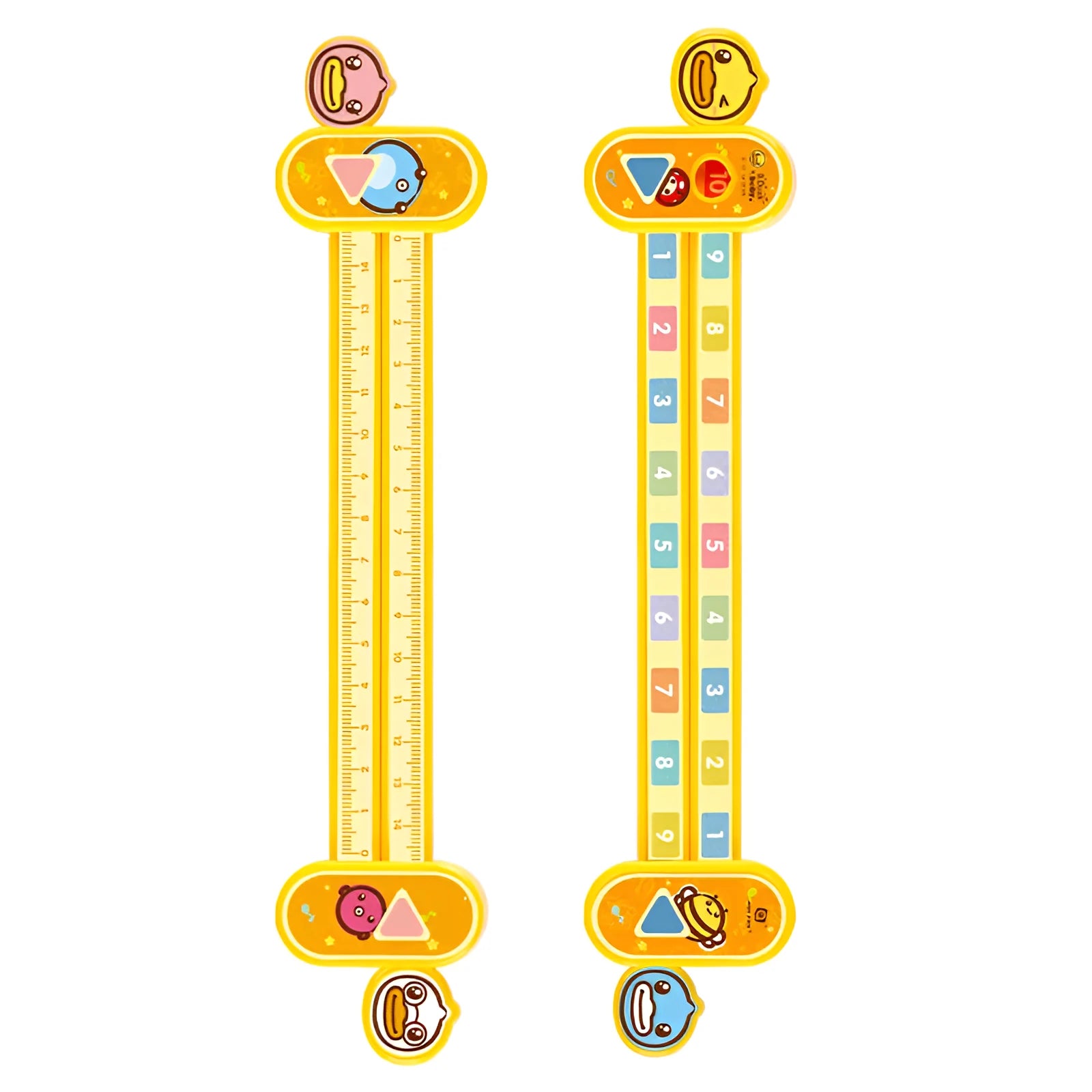 Yellow plastic children's digital resolution ruler measuring 24.5cm with cartoon educational design
