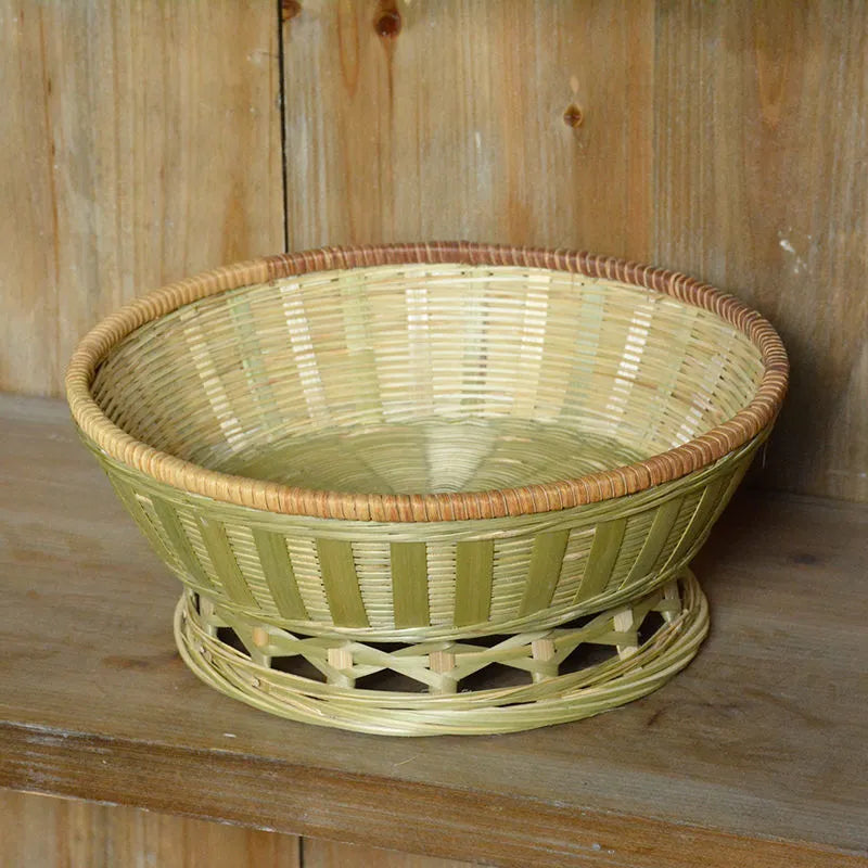 Handmade natural bamboo storage basket in three sizes for household organisation