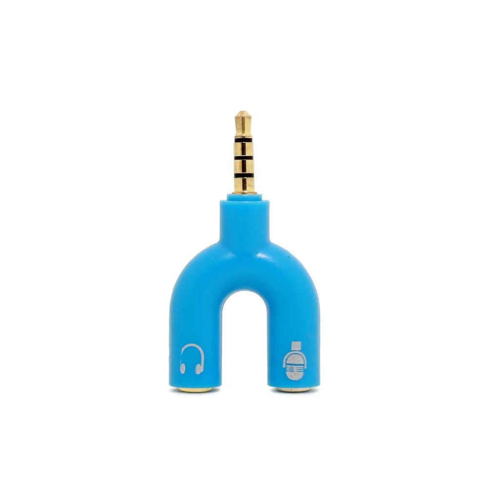 3.5mm audio splitter adapter in six colours with gold-plated connections for mobile devices