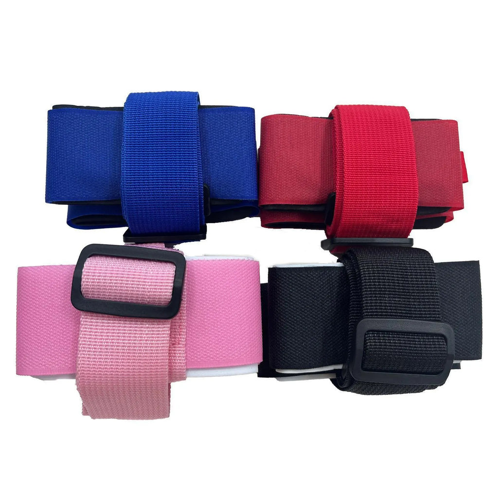 Black skiing bandage with adjustable shoulder strap and hook and loop fastening for equipment transport