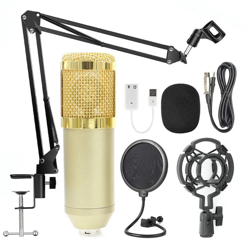 BM-800 condenser microphone with stand in one of nine colour options including black, blue, gold, pink, red, silver and white