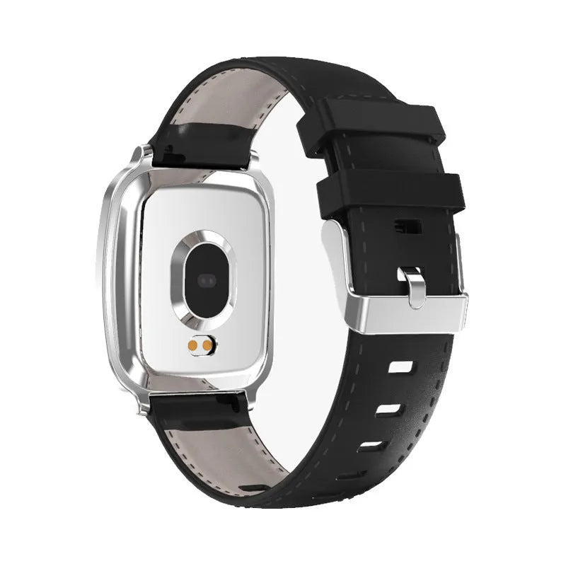 M8 multi-function smart bracelet with heart rate monitor on wrist, showing black zinc alloy body and TPU strap.