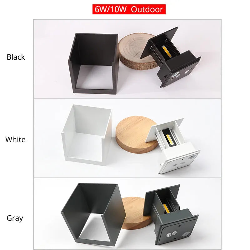 Square aluminium wall lamp with adjustable colour temperature for corridor and garden lighting
