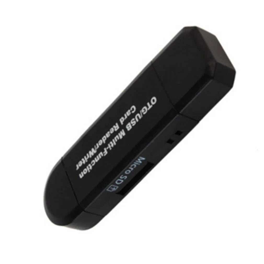 Multifunctional OTG machine card reader with USB 2.0 interface in black colour supporting SD and TF memory cards