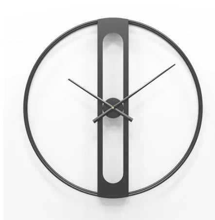 Round metal wall clock measuring 50cm in diameter, available in black and gold colour options