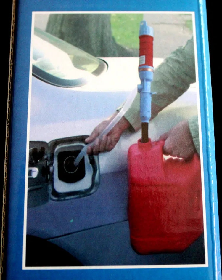 Manual hand pump siphon for fuel and liquid transfer in red or blue colour