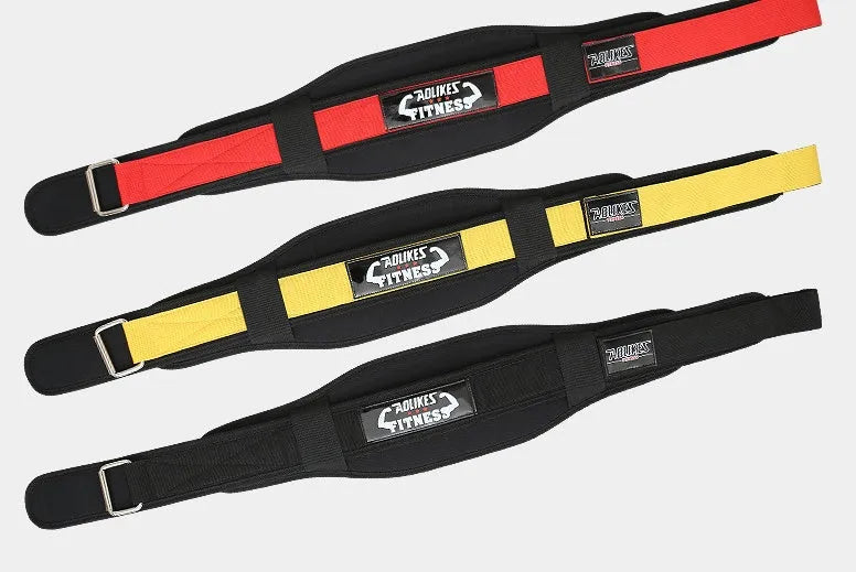 A black adjustable nylon fitness weightlifting waistband or support belt shown on a neutral background.