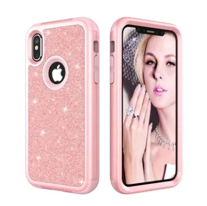 iPhoneX glitter powder cover with three-in-one all-inclusive design in black PC and silicone case