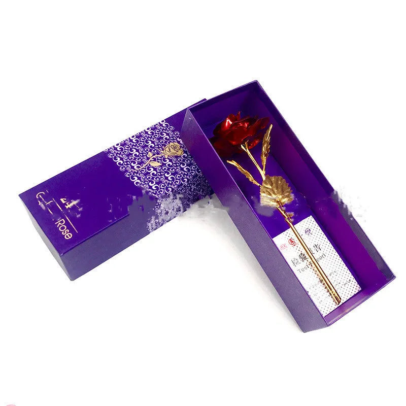 24K luminous colour gold rose flower set in gift box with tote bag