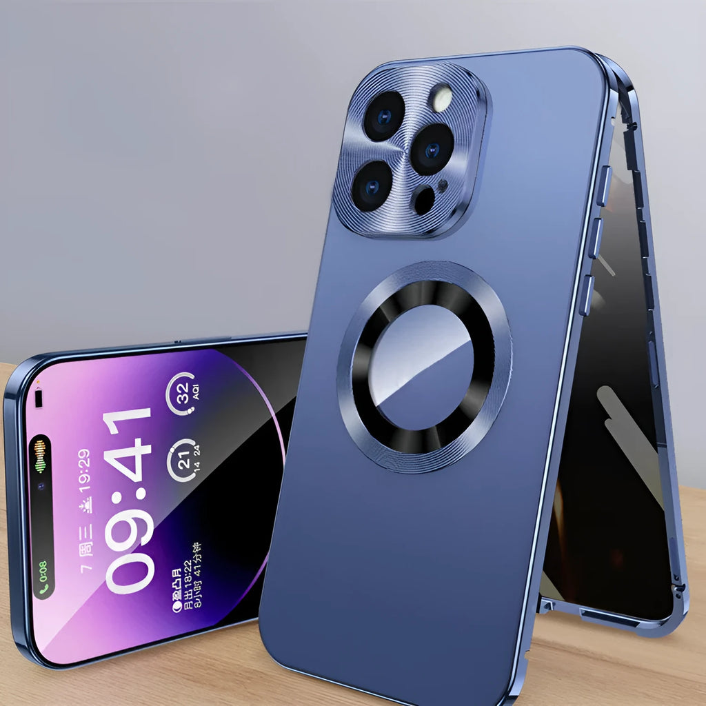 Magnetic iPhone case with anti-peep metal clip in multiple colour options.
