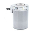 Silver ABS car ashtray with RGB LED lights, lid closed, compact 10x8x6cm