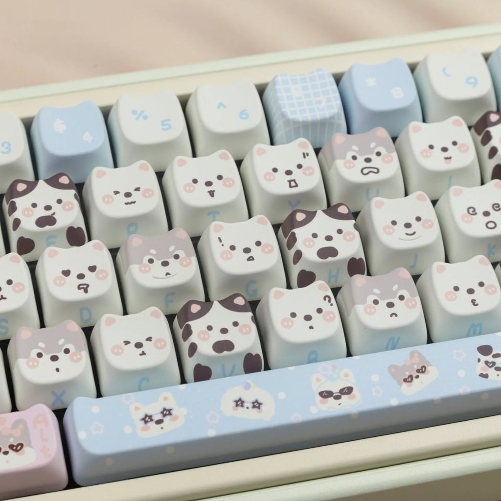Cat and puppy themed PBT key cap set for mechanical keyboards with sublimation printing