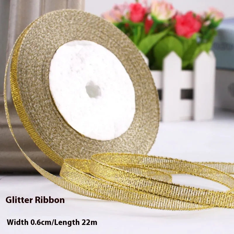 Roll of narrow 0.6cm wide polyester decorative ribbon in multiple colour options including metallic finishes