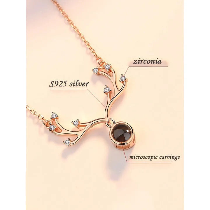 Custom projection letter crystal pendant necklace in rose gold with 925 silver chain and love gift box