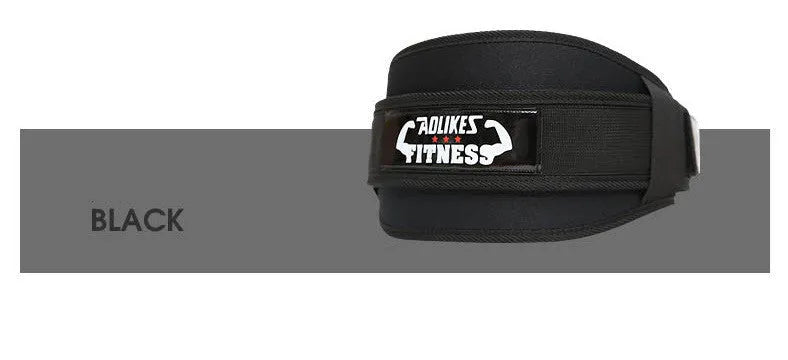 A black adjustable nylon fitness weightlifting waistband or support belt shown on a neutral background.