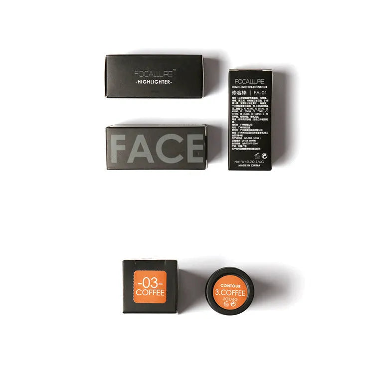 Face contour highlighter cream pot with four shade options A, B, C, D for cheekbone highlighting