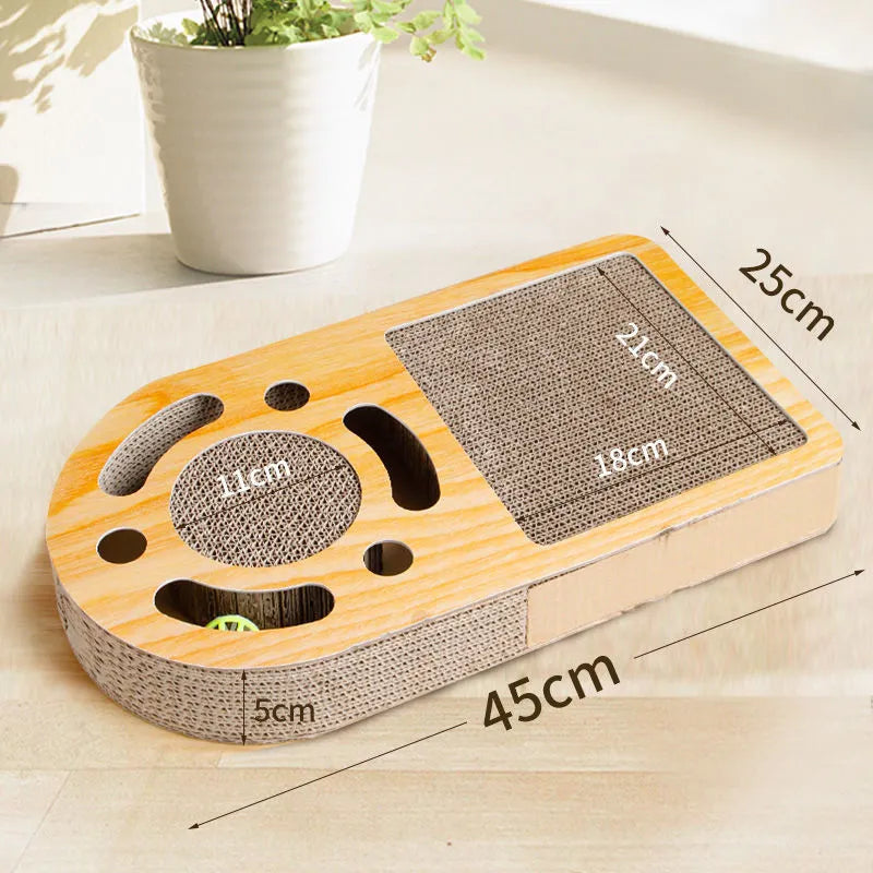 Corrugated paper cat scratching board in multiple shapes with included play ball