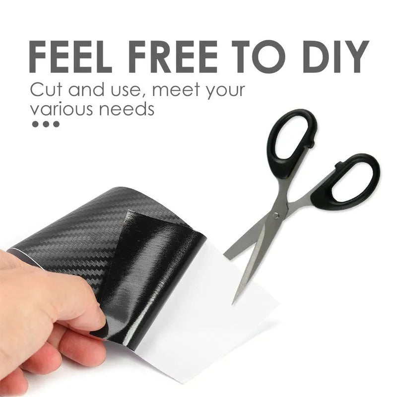 Matte carbon fibre roll bumper sticker for car door sill protection in various widths.
