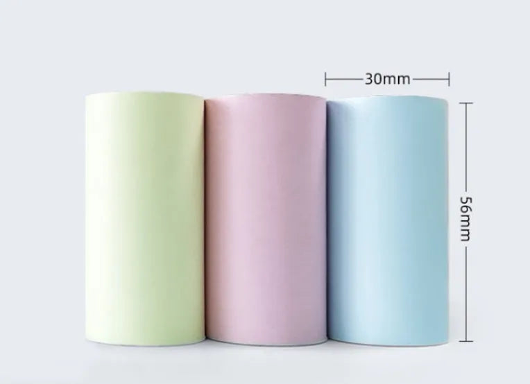 Box containing three rolls of 57mm by 30 metre pink and yellow blue thermal printing paper.