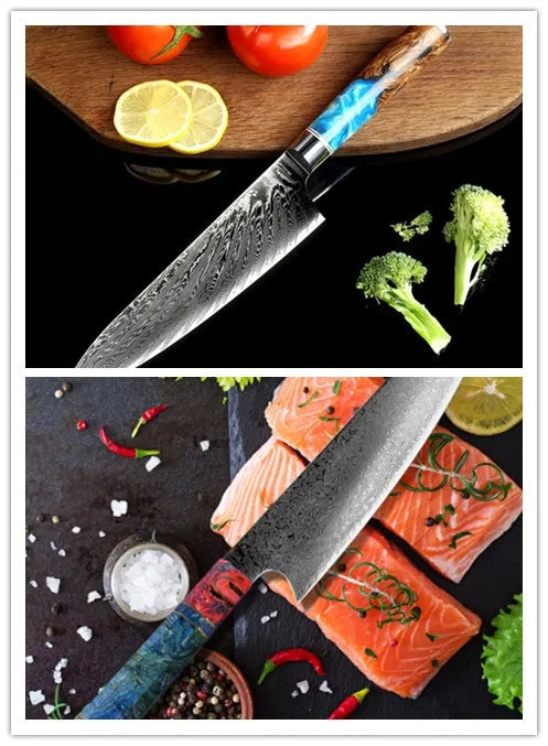 8-piece kitchen knife set with damascus steel carving knife and high-carbon steel utility blade