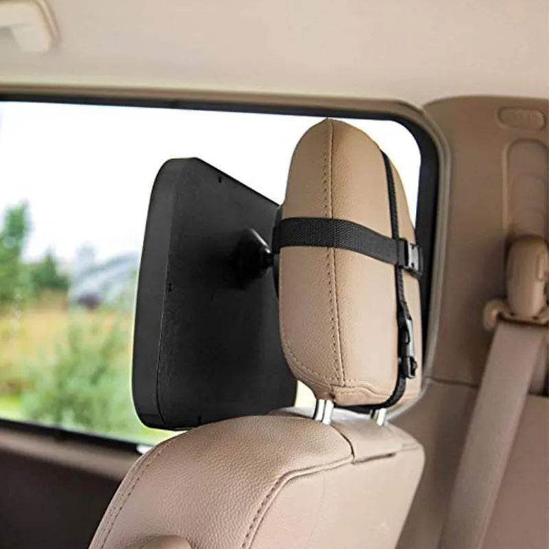 Car mounted baby observation mirror - black curved convex acrylic mirror, 29.8 x 18.7cm, rear-facing infant viewing
